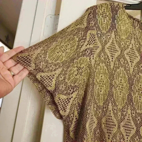 Vintage Sharade Nites Metallic Gold Fringe Blouse Women’s Boho 80s Made in USA - Picture 7 of 13
